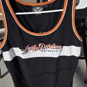 Harley-Davidson Black and Orange Tank Top L